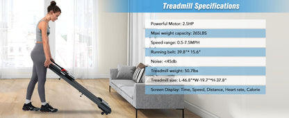 Folding Walking Pad Treadmill with Incline and Bluetooth