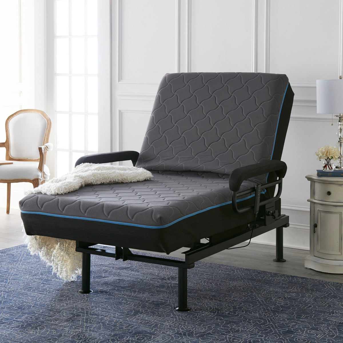Adjustable Sleep-to-Stand Bed with Lift Assist – Dark Gray