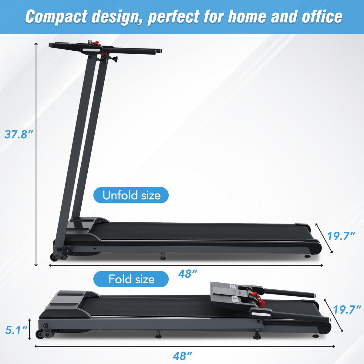 Folding Walking Pad Treadmill with Incline and Bluetooth