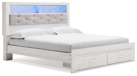 Altyra King Upholstered Bookcase Bed with Storage – White