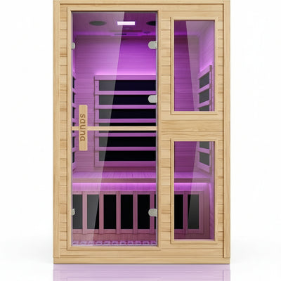 2 Person Far Infrared Sauna with Smart APP Control, Canadian Hemlock Wood Indoor Sauna Room, 2000W Low EMF Fast Heating Home Dry Sauna, 7 Color Chromotherapy, Bluetooth Speakers for Relaxation