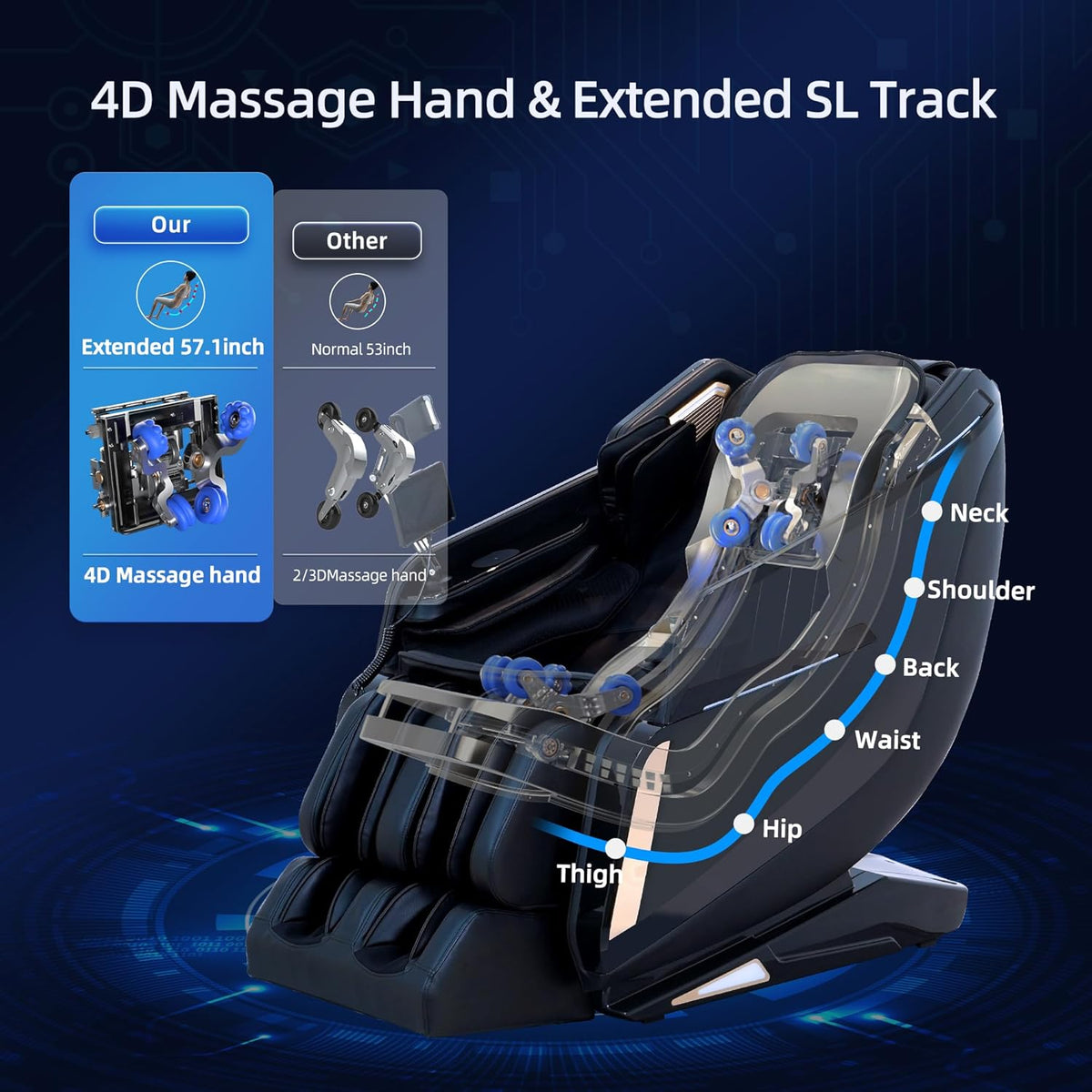 Massage Chair 4D Full Body Extended Sl-Track Zero Gravity Shiatsu Recliner