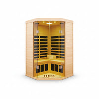 2-Person Corner Far Infrared Sauna Room - Hemlock Wood, Deluxe Transparent Glass Front, Large Capacity Home Sauna
