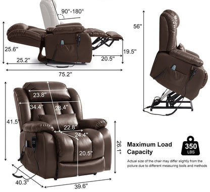 Lay Flat Power Lift Chair Recliner with Heat & Massage