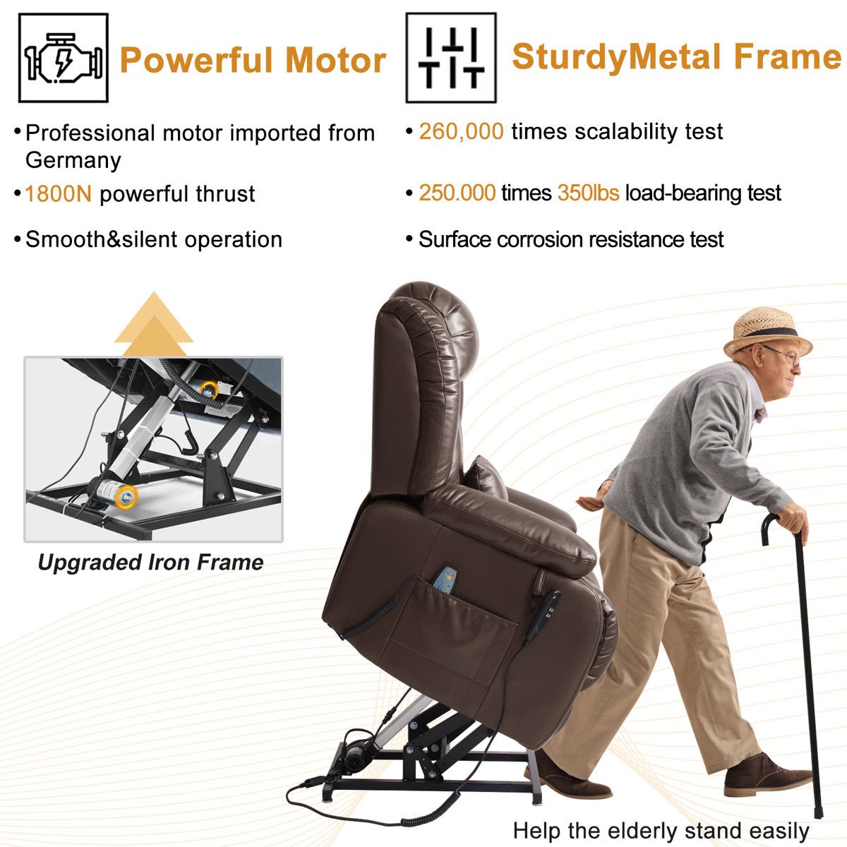 Lay Flat Power Lift Chair Recliner with Heat & Massage
