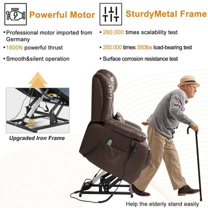 Lay Flat Power Lift Chair Recliner with Heat & Massage