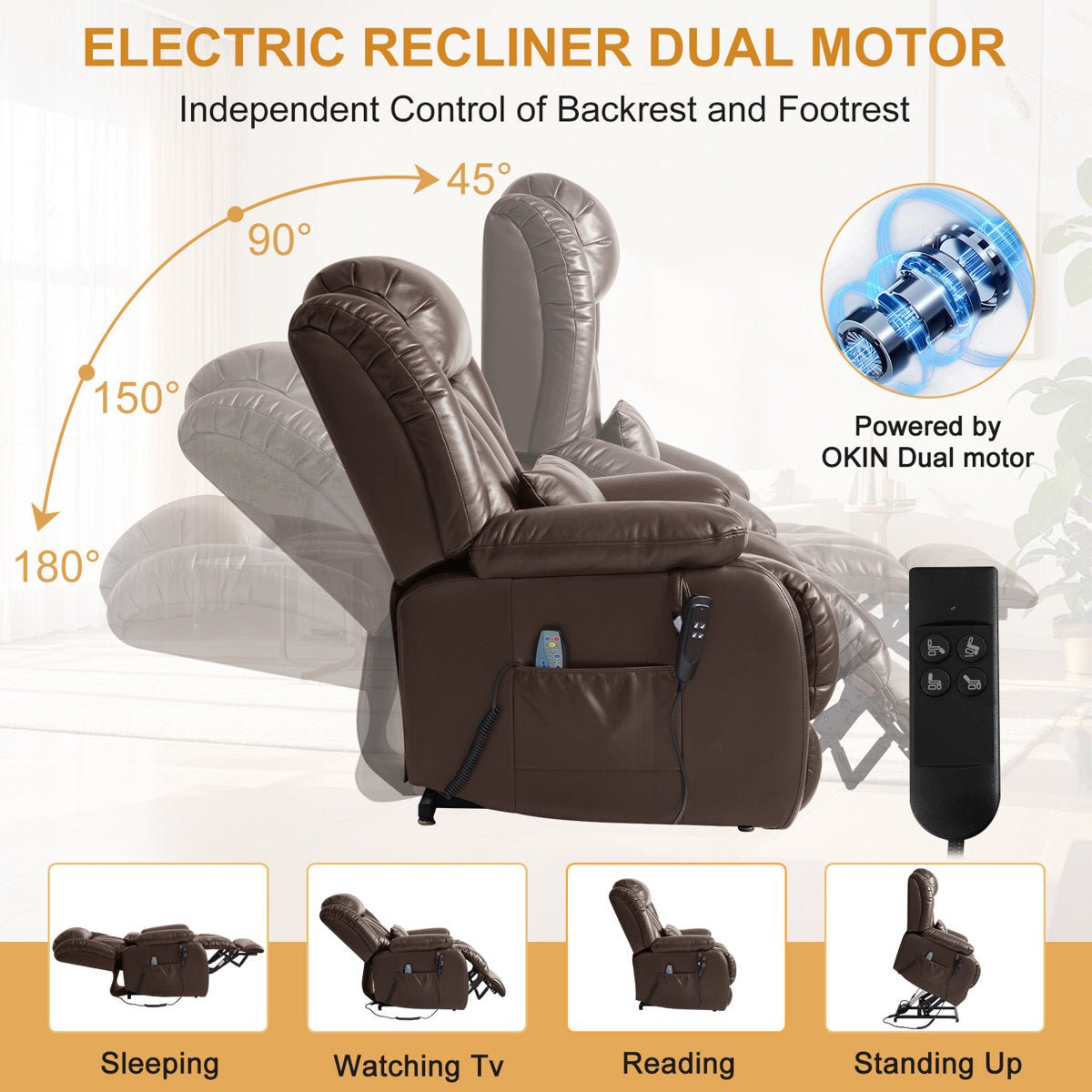Lay Flat Power Lift Chair Recliner with Heat & Massage