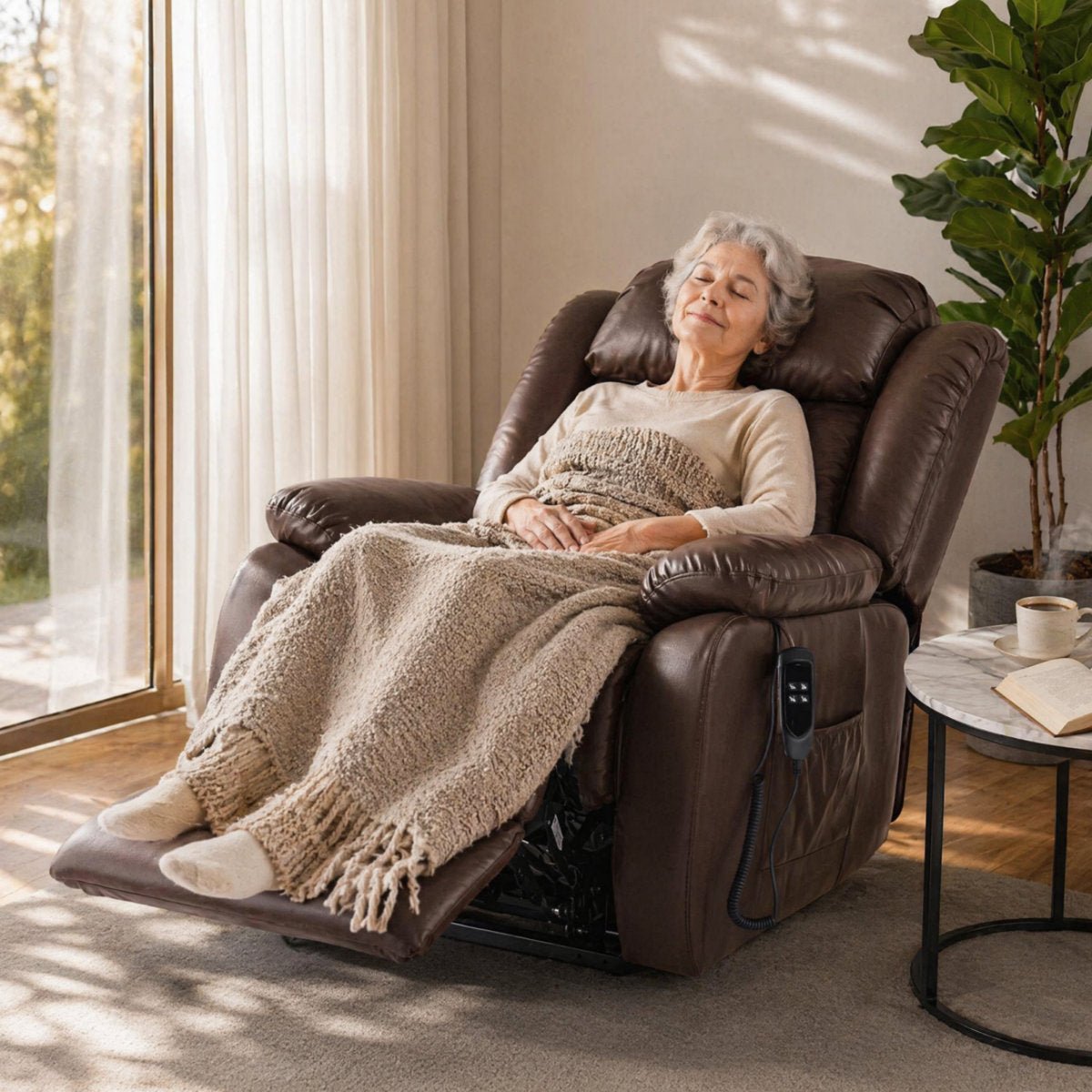 Lay Flat Power Lift Chair Recliner with Heat & Massage
