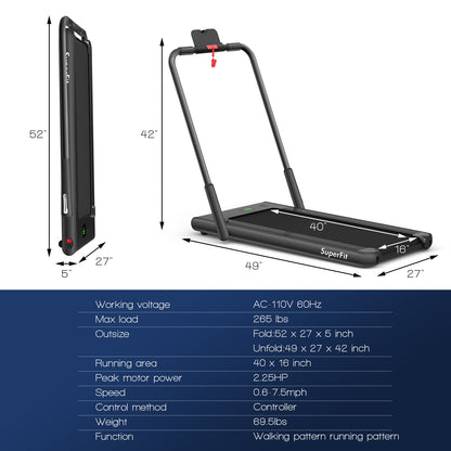 2-in-1 Folding Treadmill with Remote and LED Display