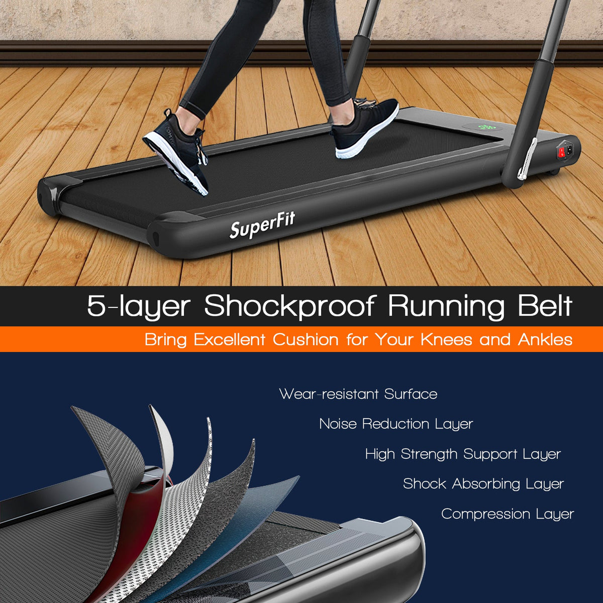 2-in-1 Folding Treadmill with Remote and LED Display