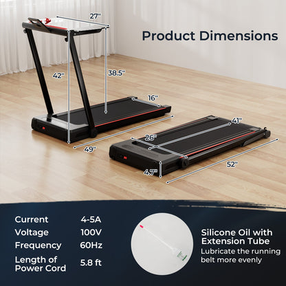 3-in-1 Folding Treadmill with Desk and LCD Display