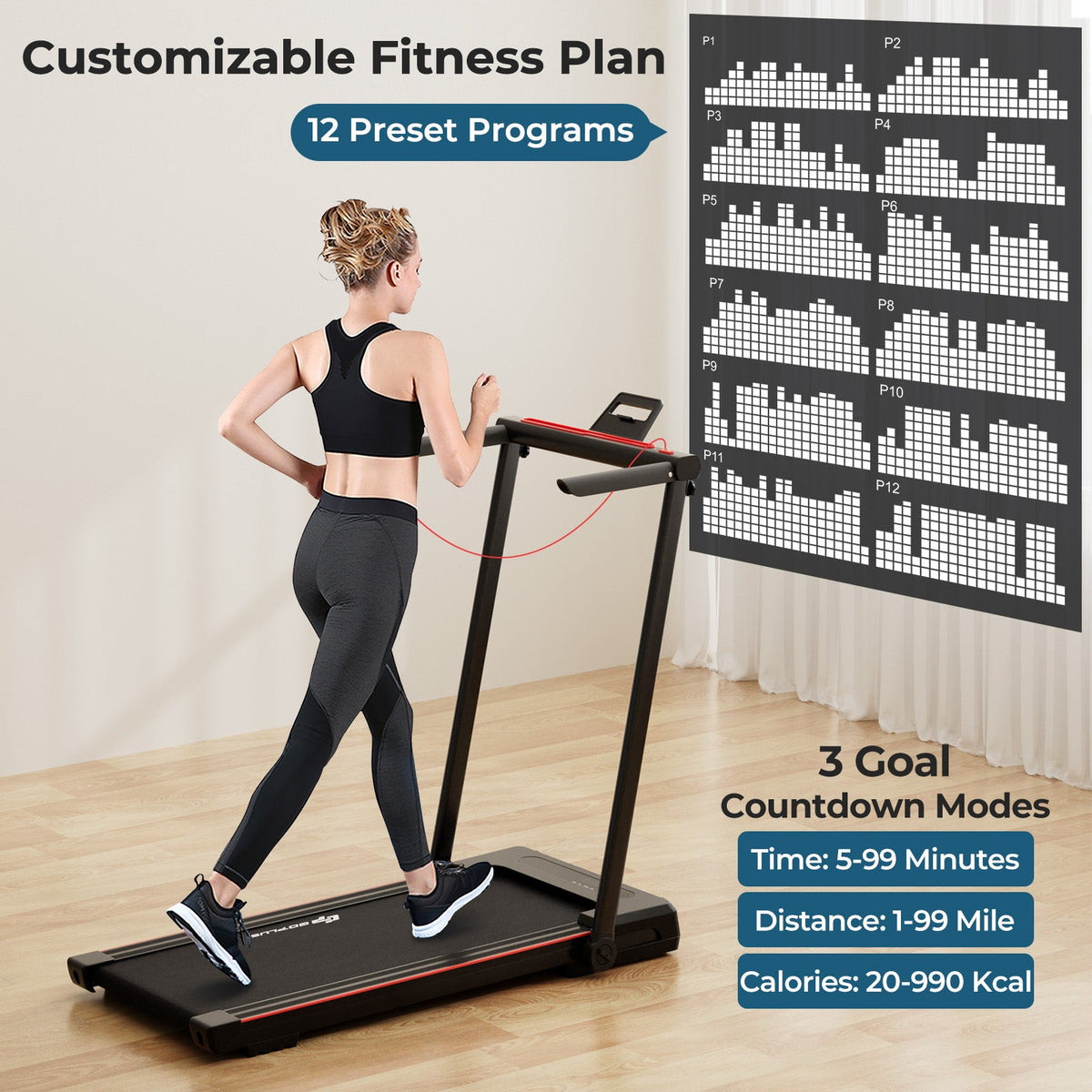 3-in-1 Folding Treadmill with Desk and LCD Display